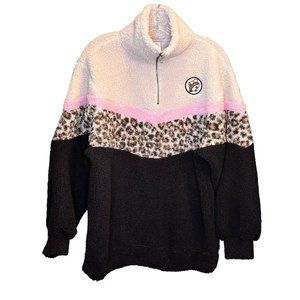 Buc-ees Women's Sherpa Fleece Pink Brown Pullover 1/4 Zip Jacket Size S